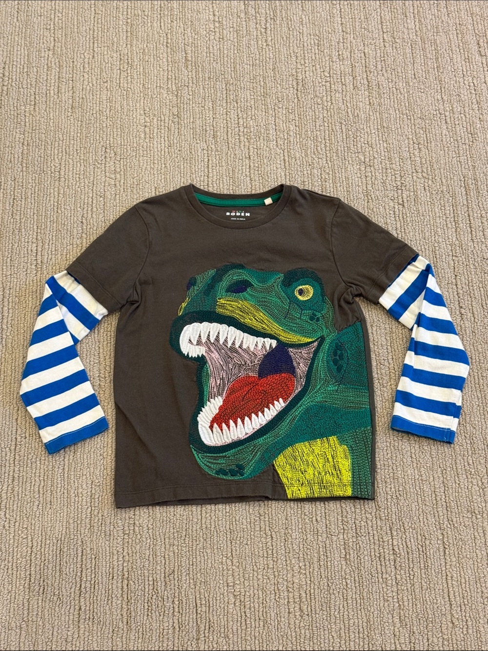 Mini Boden Dino Appliqué Layered Cotton T-Shirt